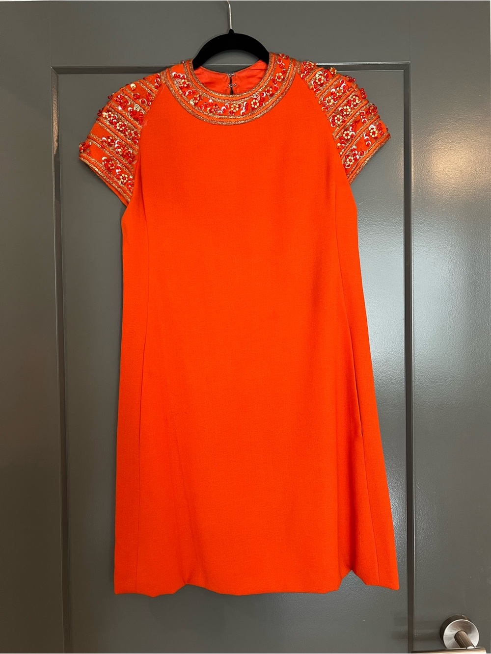 Vintage Malcolm Starr Orange Beaded Mod Cocktail Dress Small “Palme Royale”
